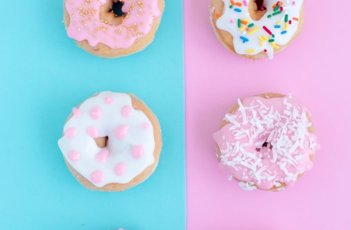 six assorted-flavor doughnuts