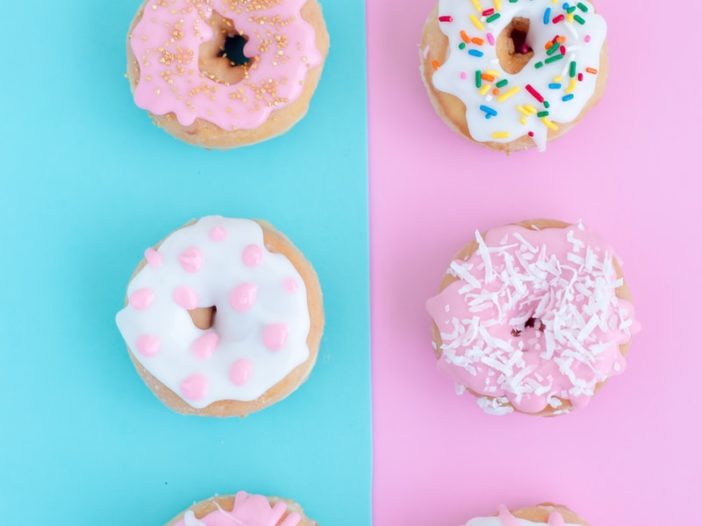 six assorted-flavor doughnuts